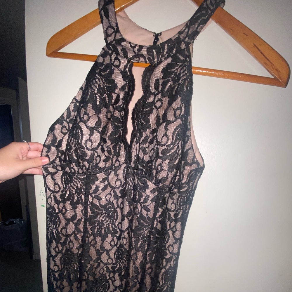 halter top black lace dress